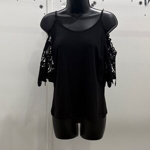 Black Cold Shoulder Lace Top w/ Lace